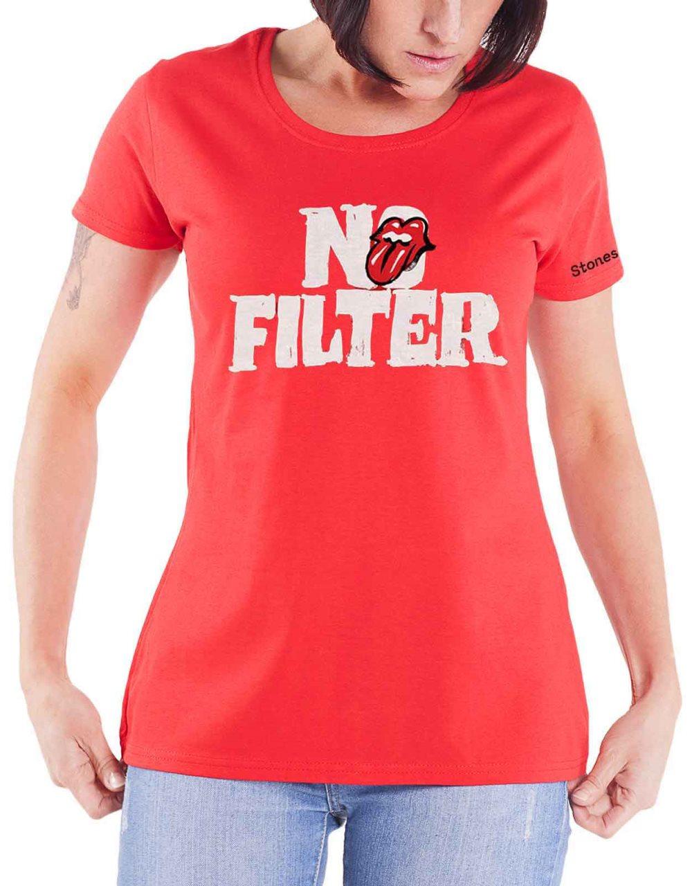 The Rolling Stones T Shirt No Filter Tour Header Logo Official Womens Red 10