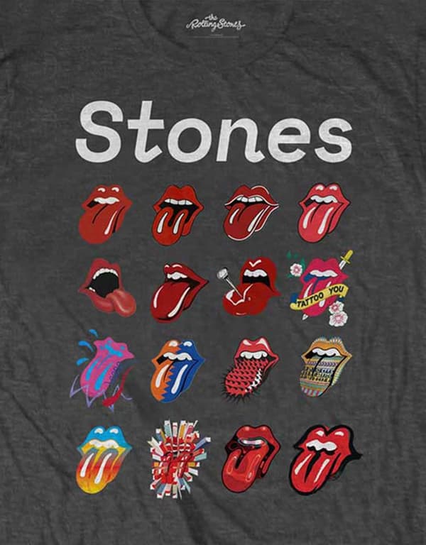 The Rolling Stones T Shirt Tongue Evolution Tour Official Mens Charcoal