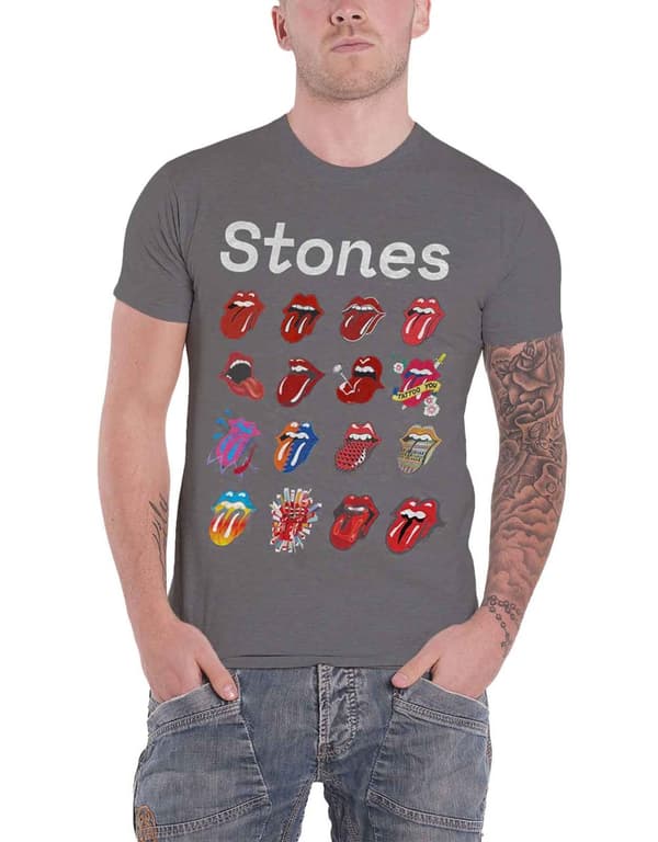 The Rolling Stones T Shirt Tongue Evolution Tour Official Mens Charcoal