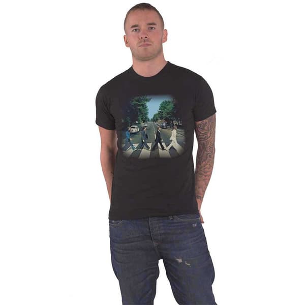 The Beatles T Shirt Abbey Road Crossing Iconic Band Logo Official Mens Black