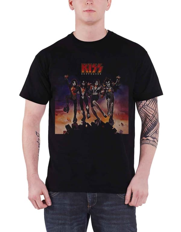 KISS T Shirt Destroyer Album Cover Band Logo Official Mens Black