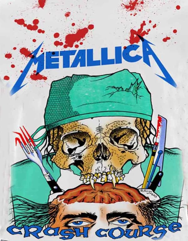 Metallica T Shirt Crash Course In Brain Surgery Official Mens White All Over
