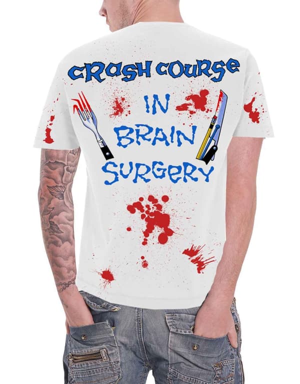 Metallica T Shirt Crash Course In Brain Surgery Official Mens White All Over