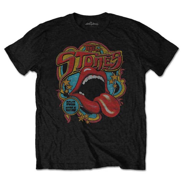 The Rolling Stones T Shirt Some Girls Retro 70s Logo Official Mens Black Black XL