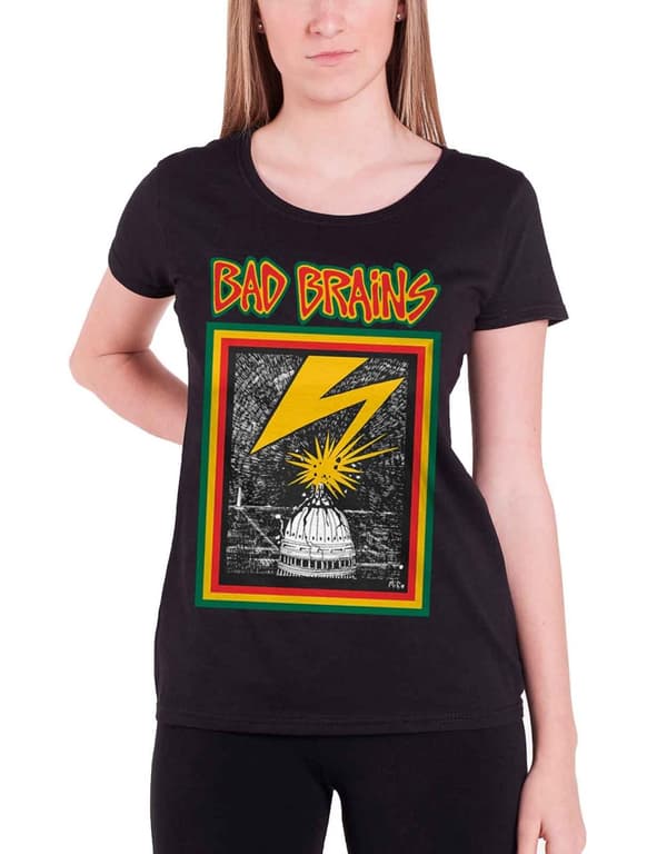 Bad Brains T Shirt Capitol Band Logo Punk Official Womens Skinny Fit Black