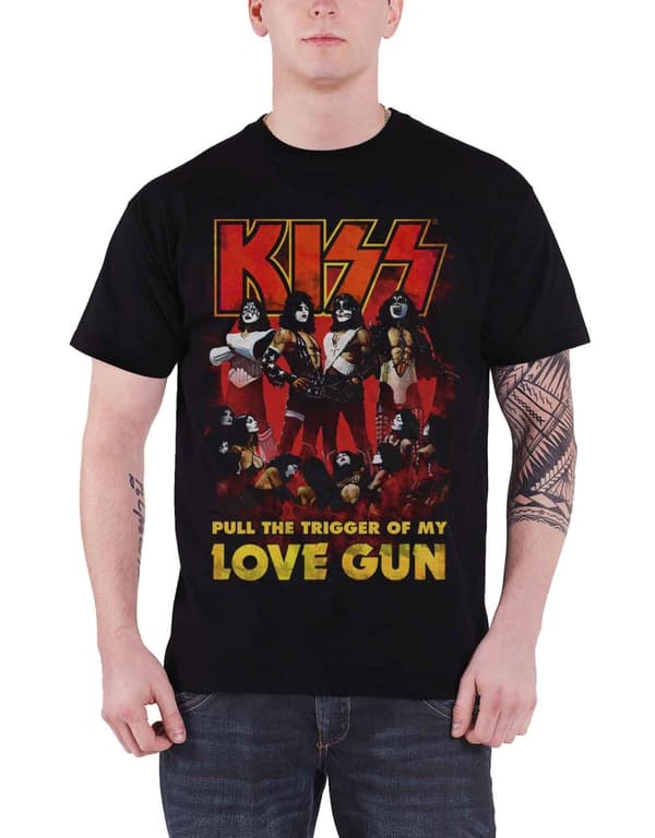 KISS T Shirt Love Gun Glow Band Logo Official Mens Black