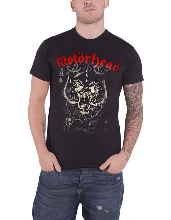 Motorhead T Shirt Playing Card Distressed Band Logo Official Mens Black Black S