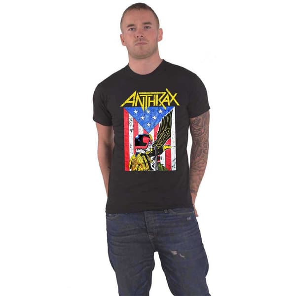 Anthrax T Shirt Dredd Eagle Band Logo Official Mens Black