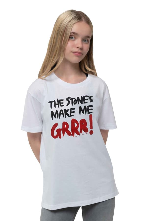 Official Kids White The Rolling Stones T Shirt The Stones Make Me Grrr new White Large (7-8 Years)