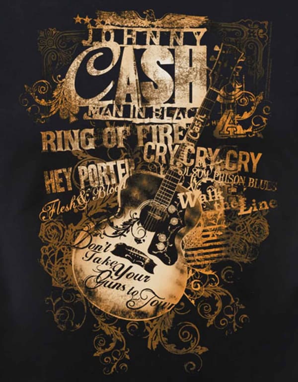 Johnny Cash T Shirt Guitar Song Titles Logo Official Mens Black