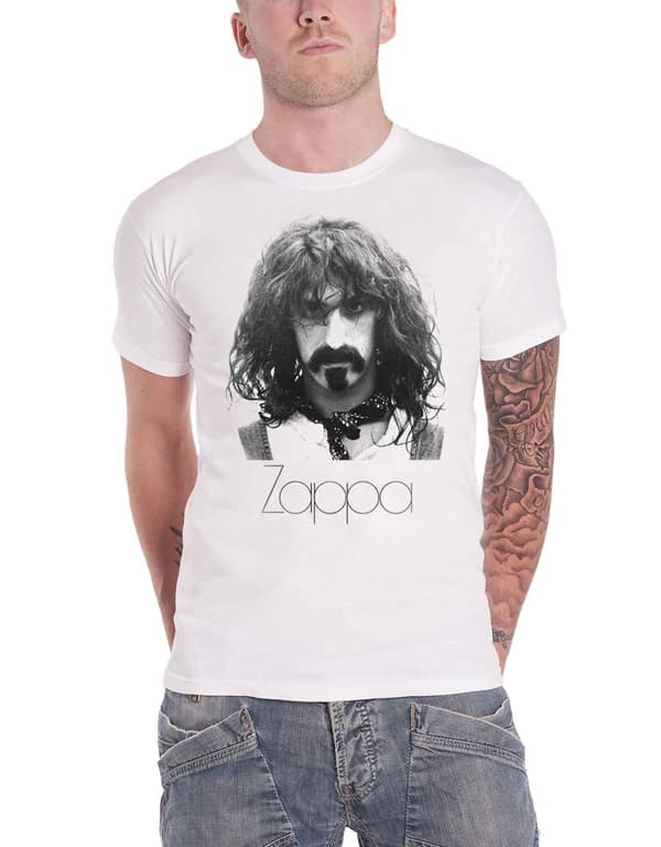 Frank Zappa T Shirt Thin Logo Portrait Official Mens White