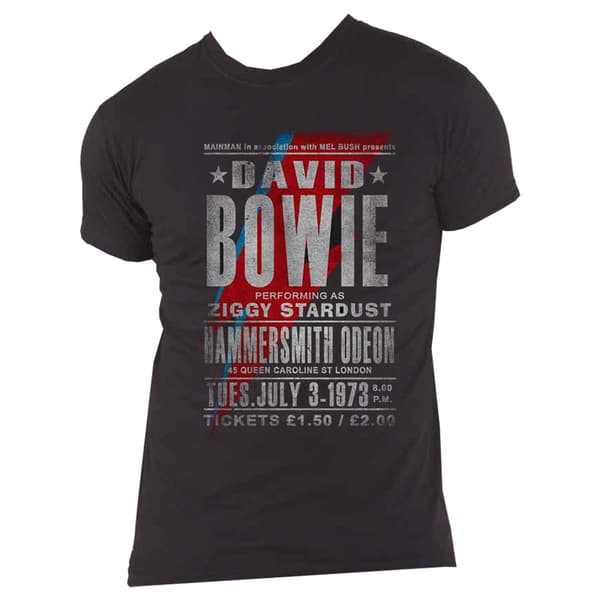 David Bowie T Shirt Ziggy Stardust Hammersmith Odeon Flyer Official Mens