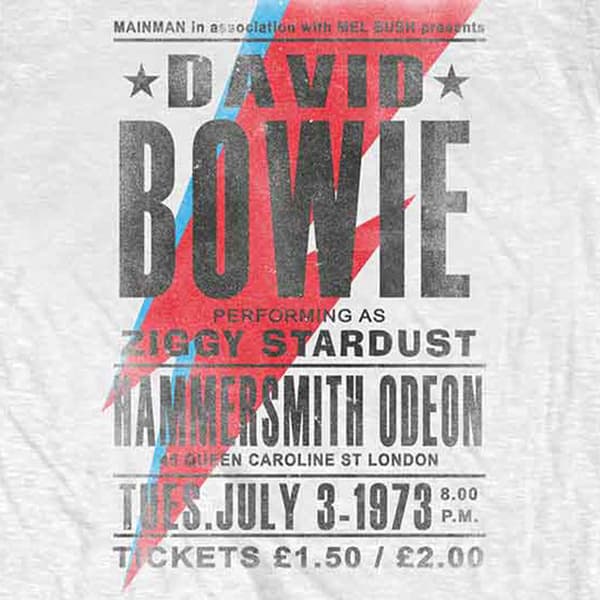 David Bowie T Shirt Ziggy Stardust Hammersmith Odeon Flyer Official Mens