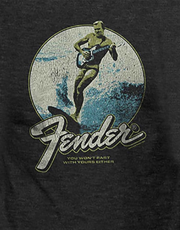 Fender T Shirt Surfer Distressed Vintage Logo Official Mens Black L