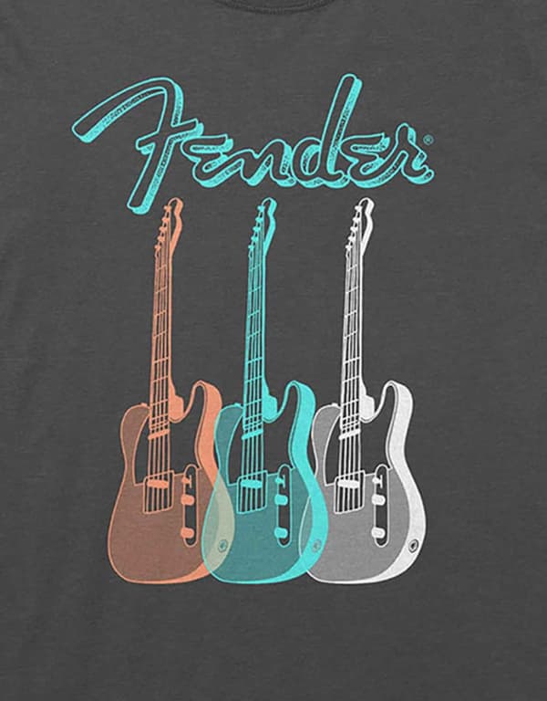 Fender T Shirt Triple Guitar Logo Official Mens Charcoal Grey XXL