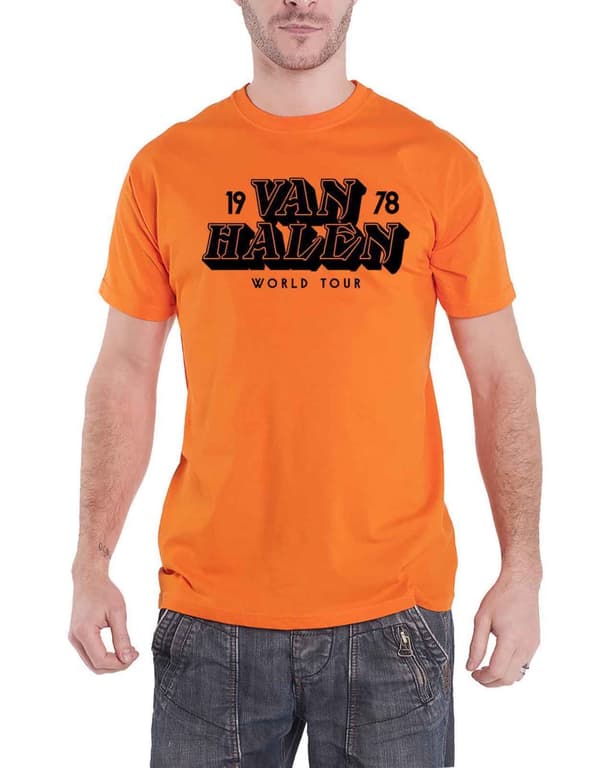 Van Halen T Shirt World Tour 1978 Band Logo Official Mens Orange