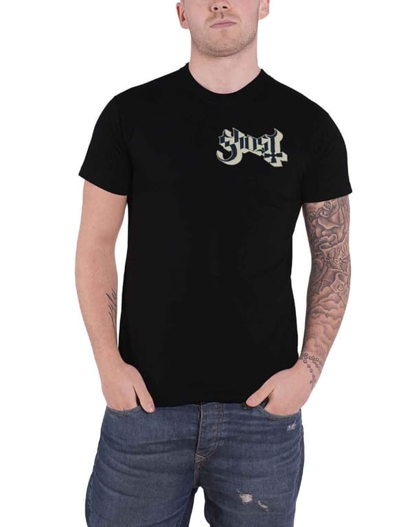 Ghost T Shirt Pocket Band Logo Official Mens Black