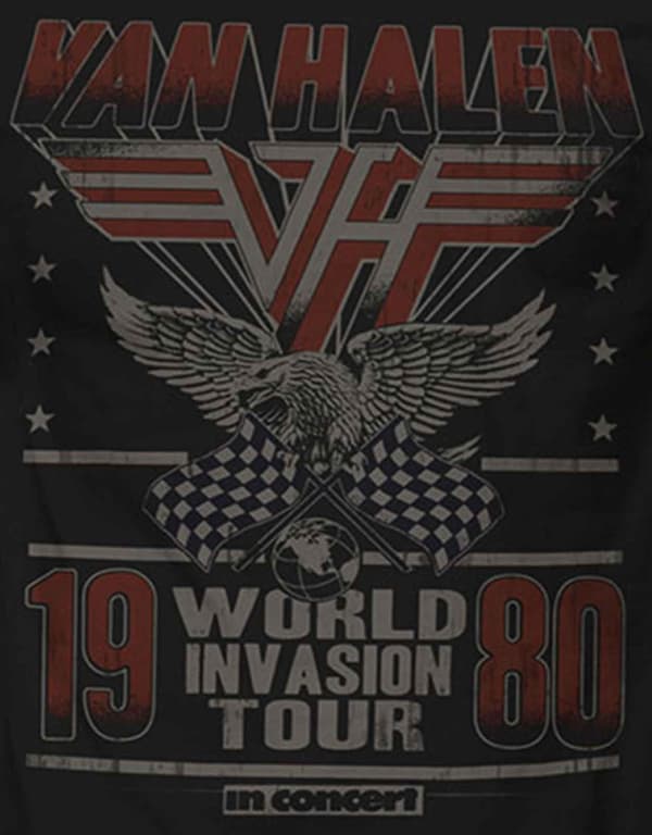 Van Halen T Shirt World Invasion Tour 1980 Band Logo Official Mens Black