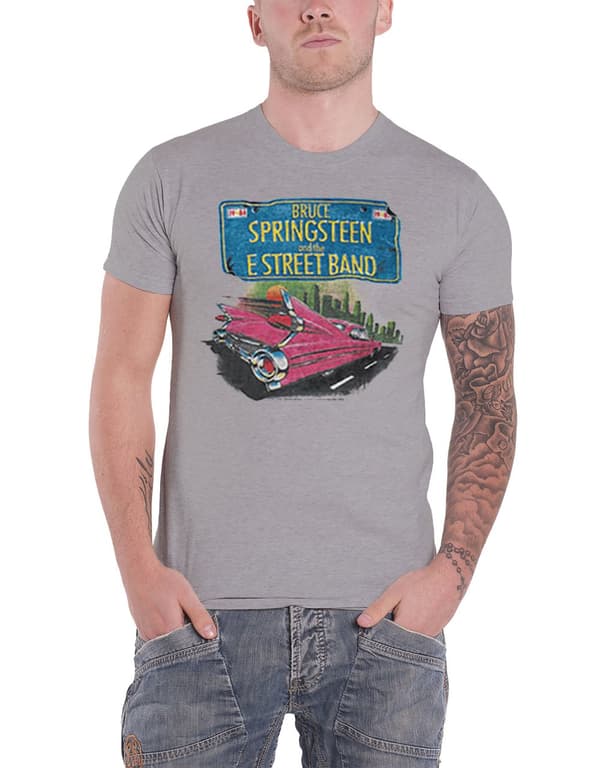 Bruce Springsteen T Shirt Pink Cadillac US Tour Official Mens Heather Grey