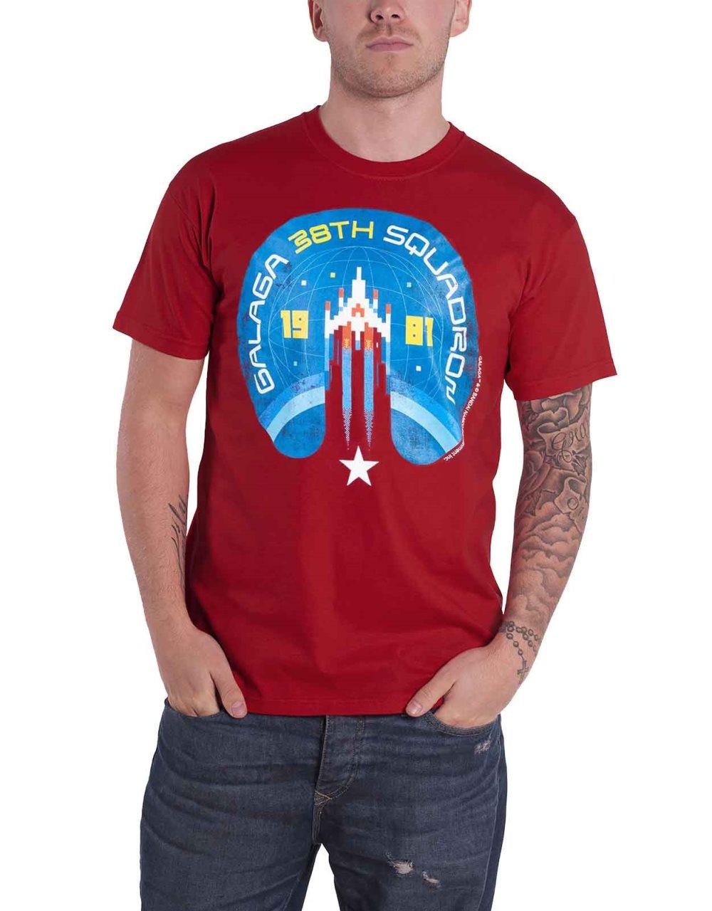 Bandai Namco T Shirt Galaga 38th Squadron logo Official retro gamer Mens Red