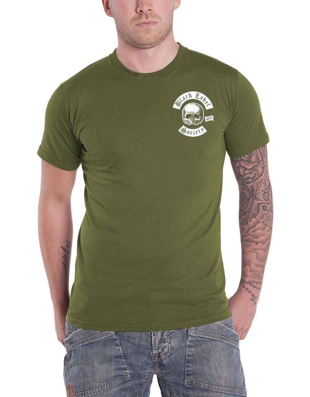 Black Label Society T Shirt Skull Band Logo Pocket Official Mens Olive