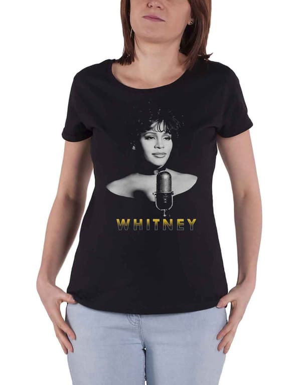 Whitney Houston Ladies T Shirt Black And White Photo Official Womens Skinny Fit Black L