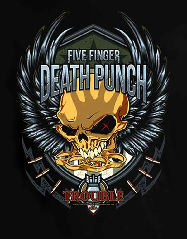 Five Finger Death T Shirt Trouble Band Logo Official Womens Skinny Fit Black