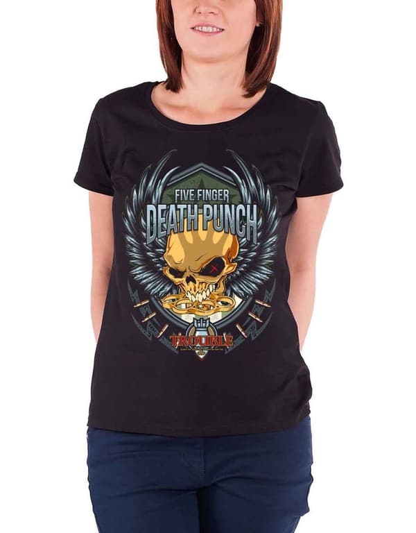 Five Finger Death T Shirt Trouble Band Logo Official Womens Skinny Fit Black