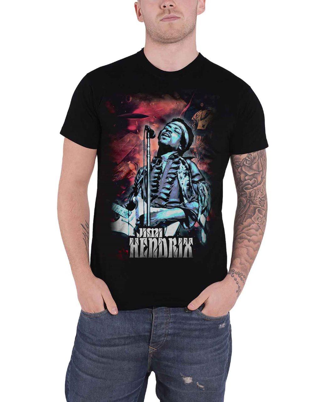 Jimi Hendrix T Shirt Universe Guitar Stance Logo Official Mens Black