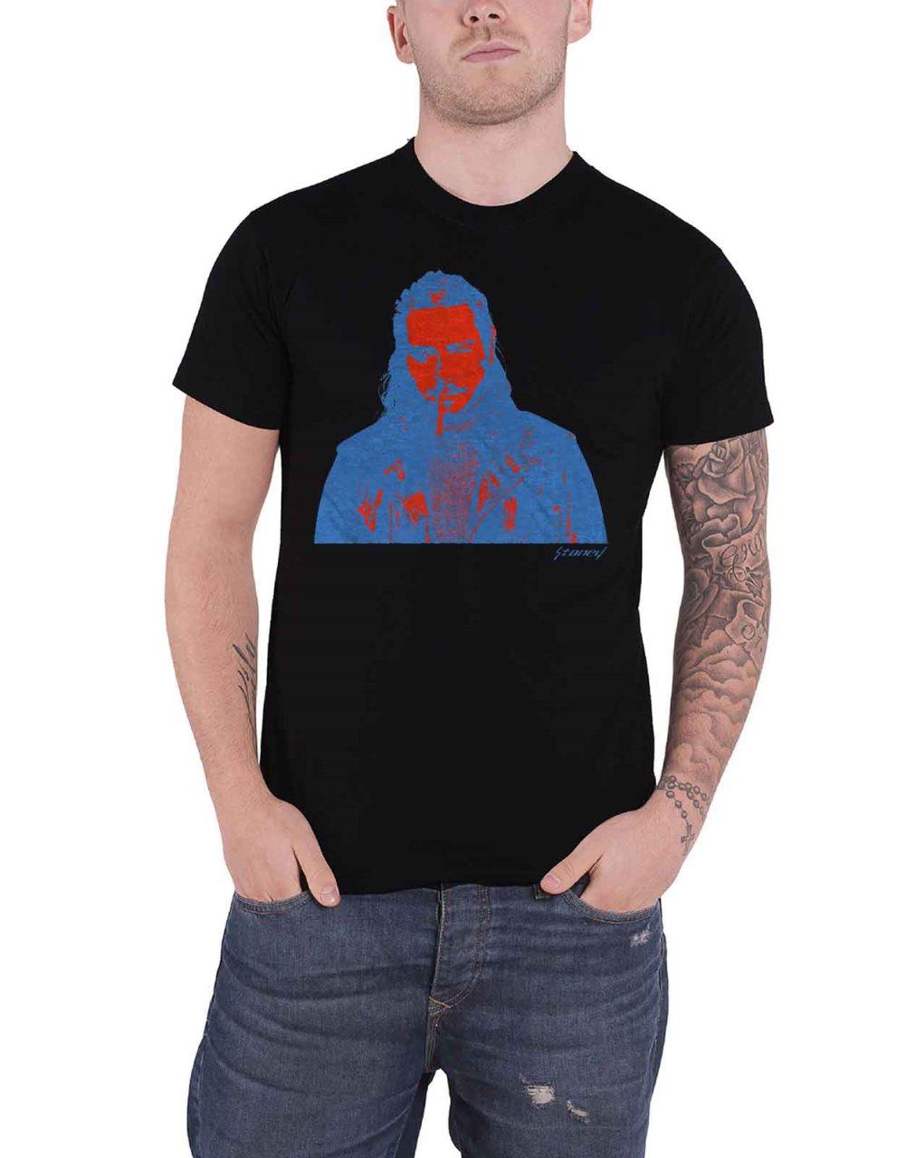 Post Malone T Shirt Red and Blue Photo Logo Official Mens Black