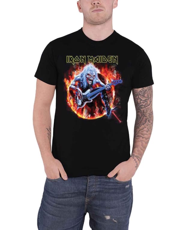 Iron Maiden T Shirt Fear Live Flames Eddie Band Logo Official Mens Black