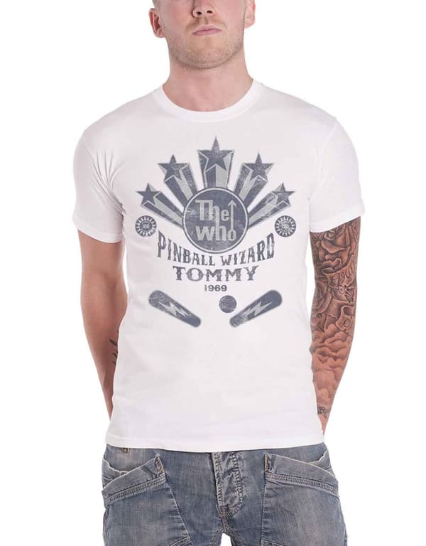 The Who T Shirt Pinball Wizard Flippers Band Logo Official Mens White White M
