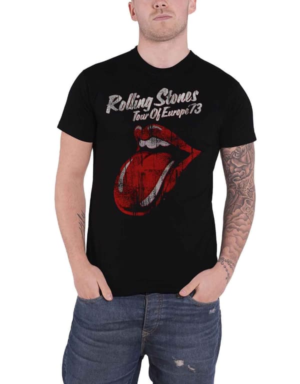 The Rolling Stones T Shirt Tour of Europe 73 Vintage tongue Official Mens Black L