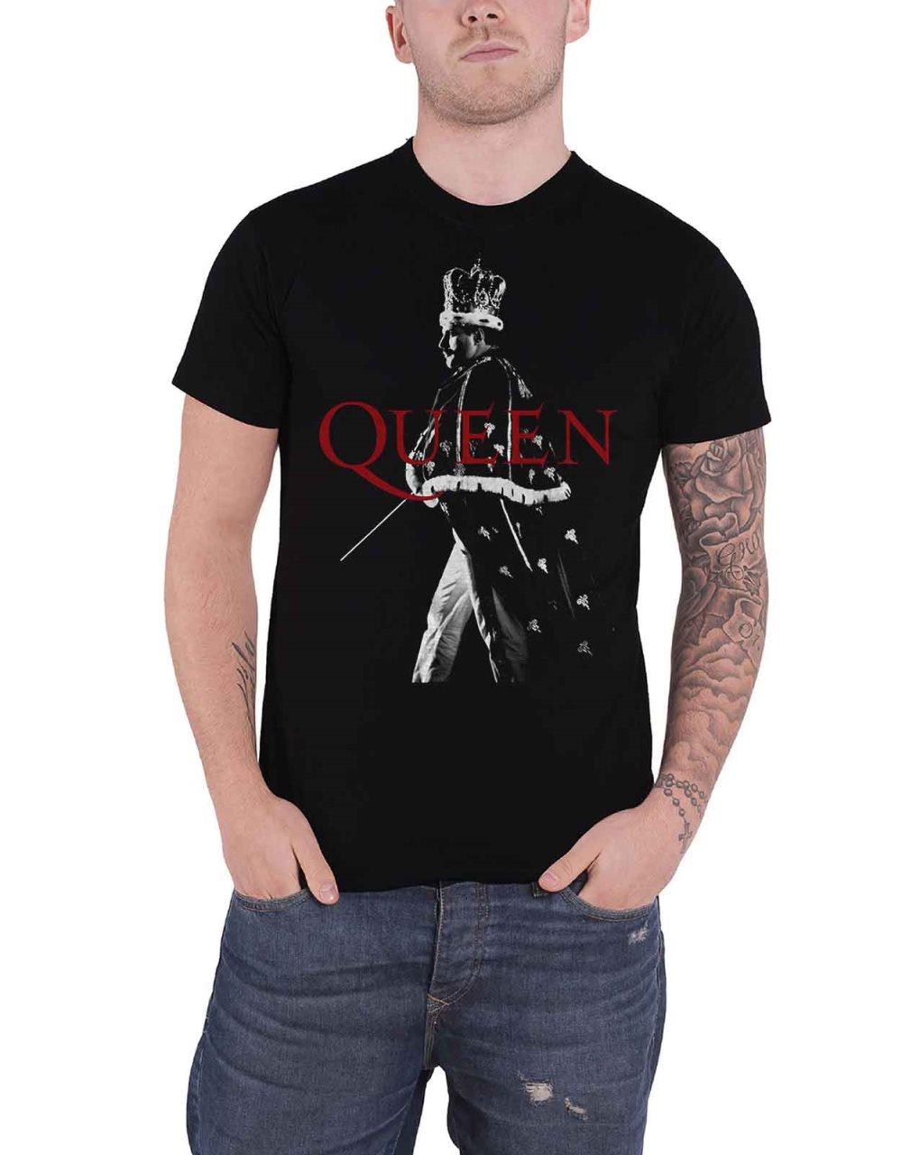 Queen T Shirt Freddie Crown Pose Logo Official Mens Black