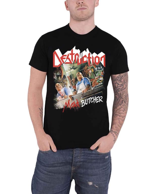 Destruction T Shirt Mad Butcher Band Logo Official Mens Black Black M