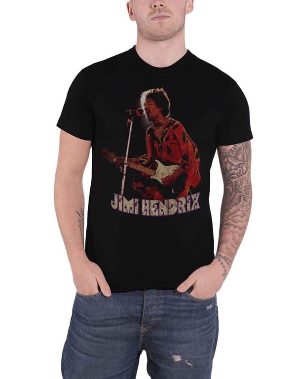 Jimi Hendrix T Shirt Orange Kaftan Live Logo Official Mens Black