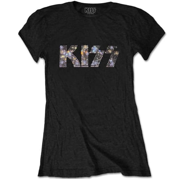 KISS T Shirt Classic diamante Logo Official Womens Skinny Fit Black