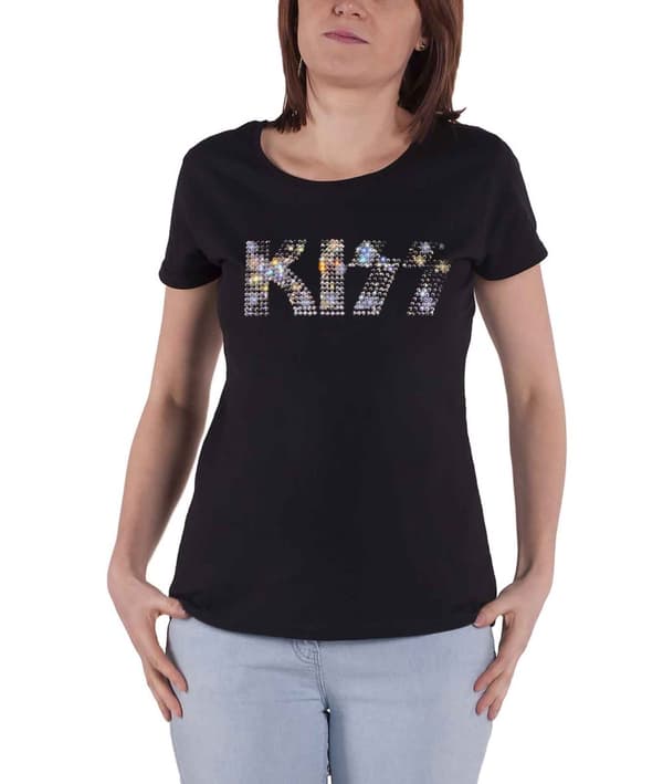 KISS T Shirt Classic diamante Logo Official Womens Skinny Fit Black
