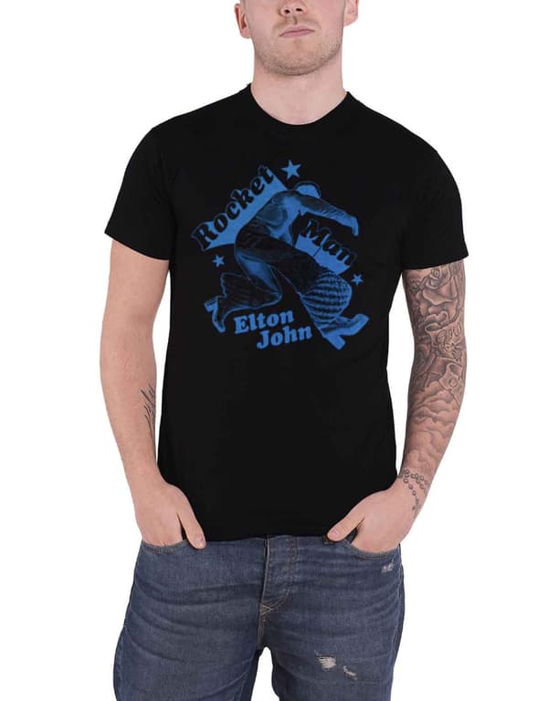 Elton John T Shirt Rocketman Jump Logo Official Mens Black Black S