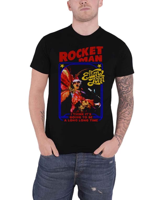 Elton John T Shirt Rocketman Feather Suit Logo Official Mens Black Black S