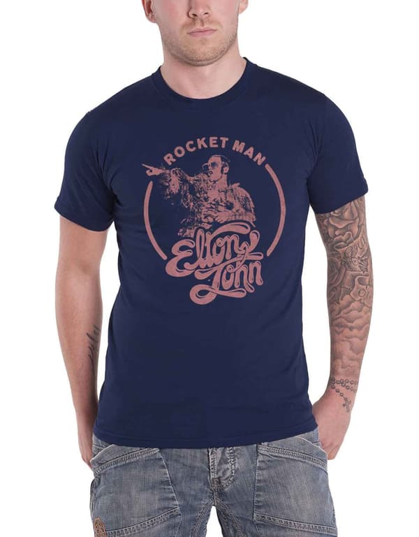 Elton John T Shirt Rocketman Circle Point Logo Official Mens Navy Blue Navy L