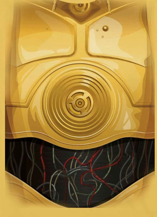 Star Wars T Shirt C-3PO Droid Chest costume Official Mens Yellow