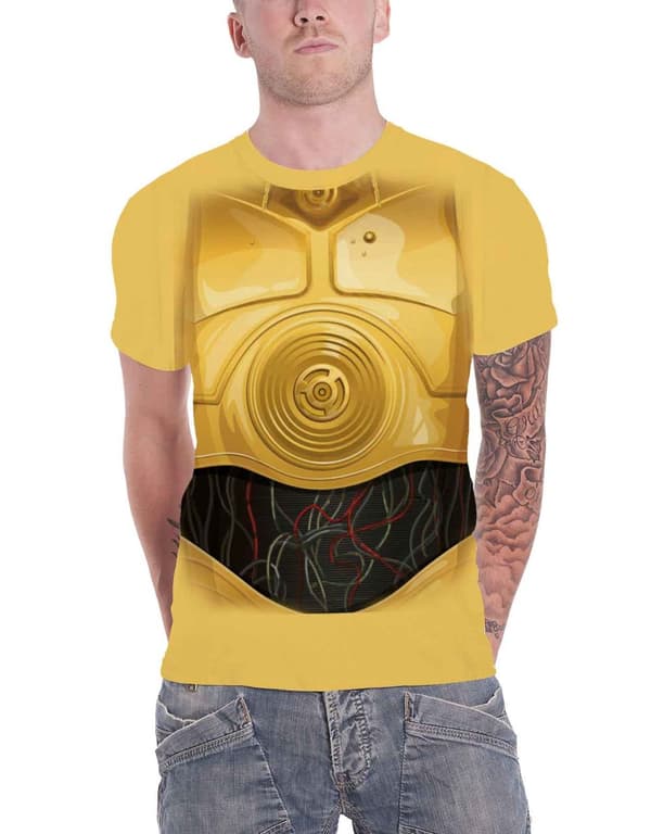 Star Wars T Shirt C-3PO Droid Chest costume Official Mens Yellow