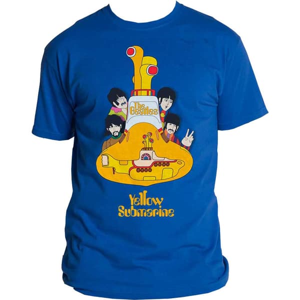 The Beatles T Shirt Yellow Submarine Band Logo Official Mens Blue