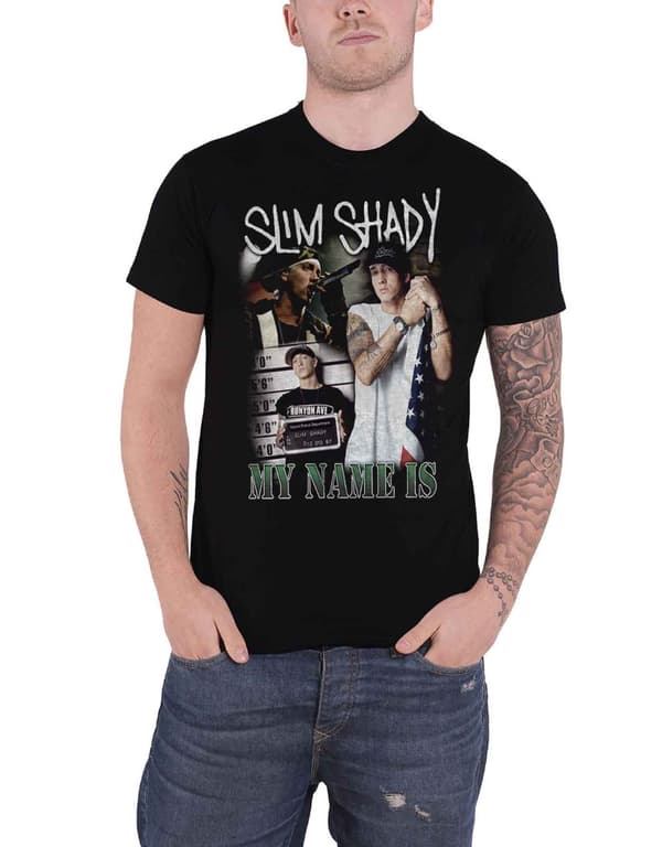 Eminem T Shirt My Name is Homage Slim Shady Logo Official Mens Black