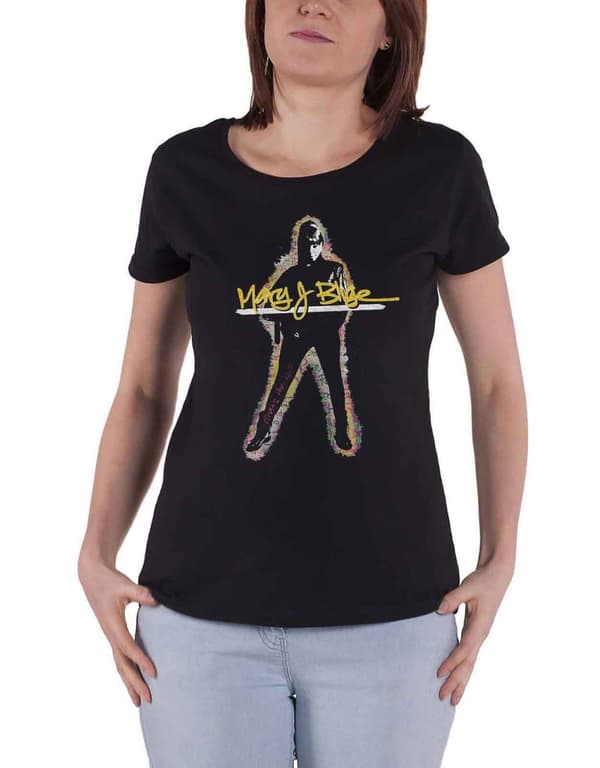 Mary J Blige T Shirt Glow Logo Official Womens Skinny Fit Black Black S