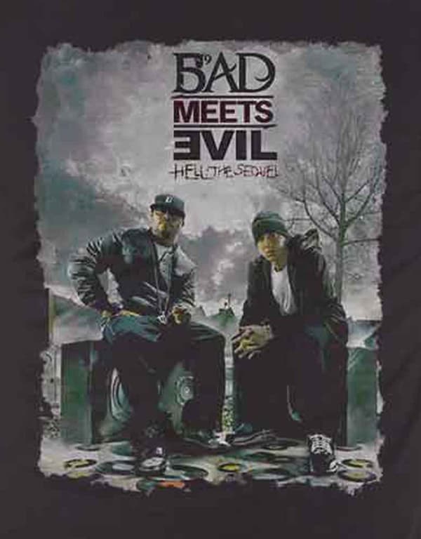 Bad Meets Evil T Shirt Hell The Sequel Burnt Eminem Official Mens Black