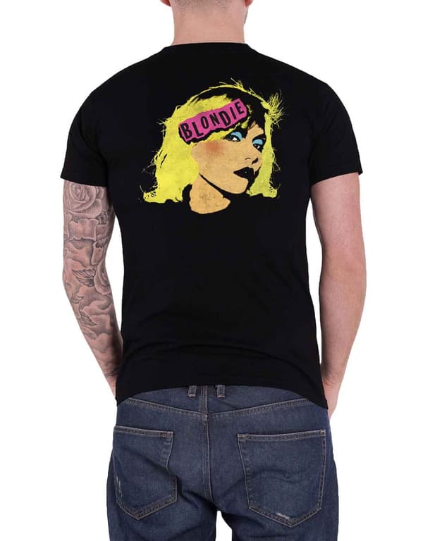 Blondie T Shirt Punk Back Print Band Logo Debbie Harry Official Mens Black