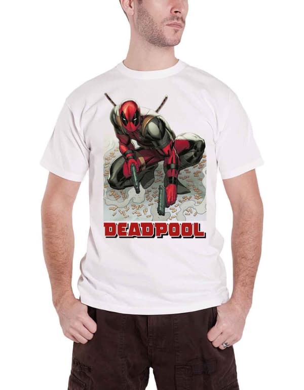 Deadpool T Shirt Deadpool Bullet Stance Official Marvel Mens White White XXL