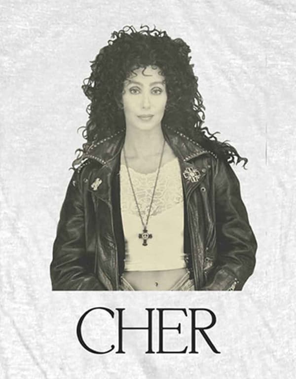 Cher T Shirt Leather Jacket Logo Official Womens Skinny Fit White
